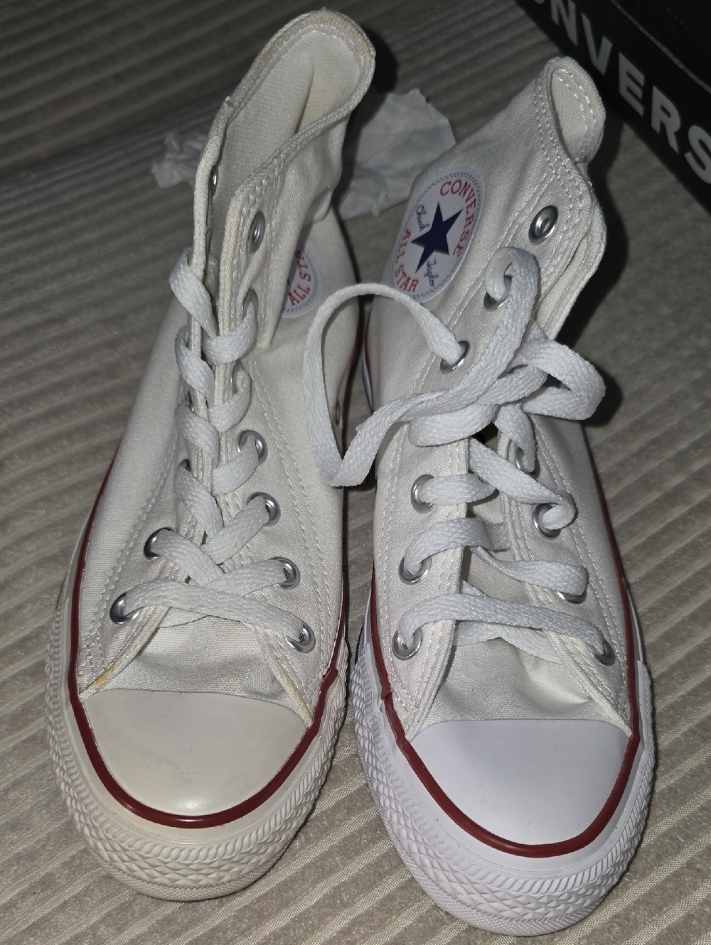 Converse White High Top Sneakers with Red Trim